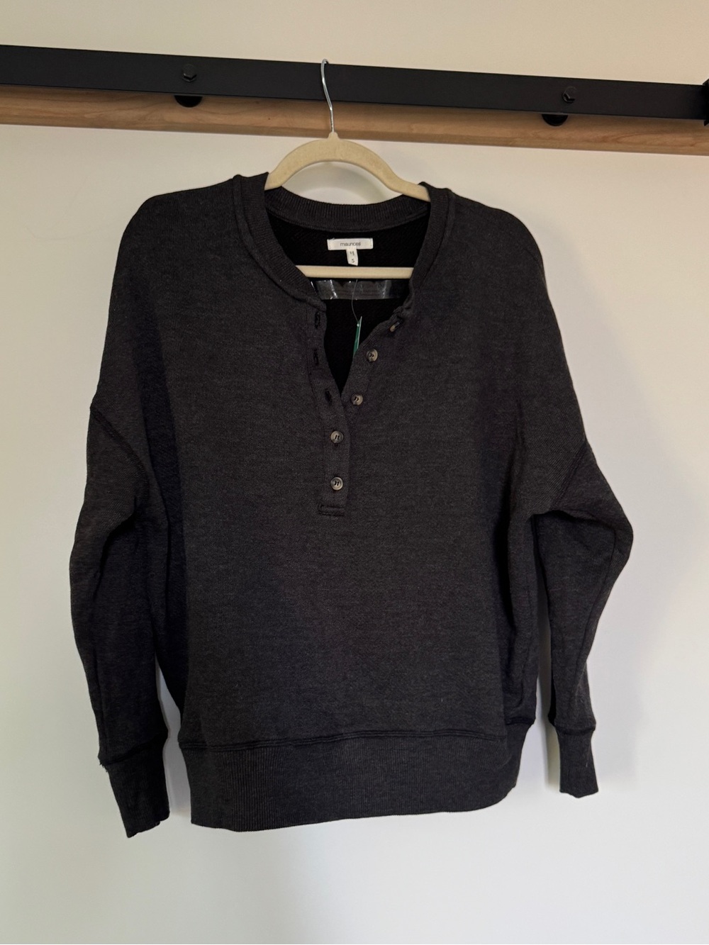 Maurices Charcoal Crewneck Henley Sweatshirt